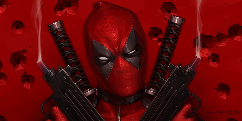 Deadpool With Guns Up Art, deadpool, artwork, digital-art, superheroes, HD wallpaper