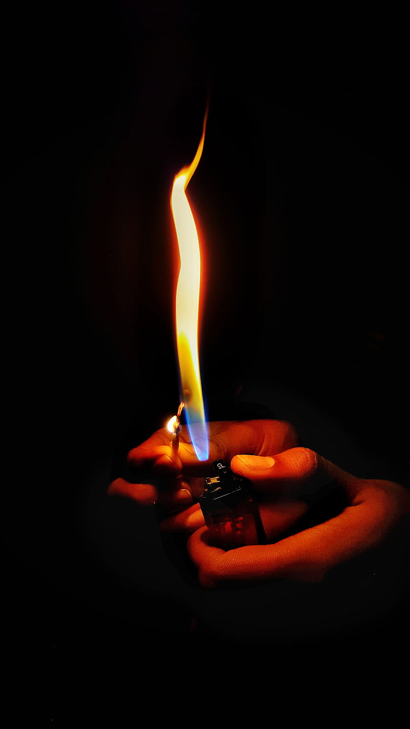 Flame, candle, corazones, fire, matchstick, lighter, dark, black, HD phone wallpaper