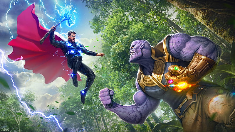 Thor Vs Thanos , thor, thanos, superheroes, avengers, supervillain, artwork, behance, artist, digital-art, HD wallpaper
