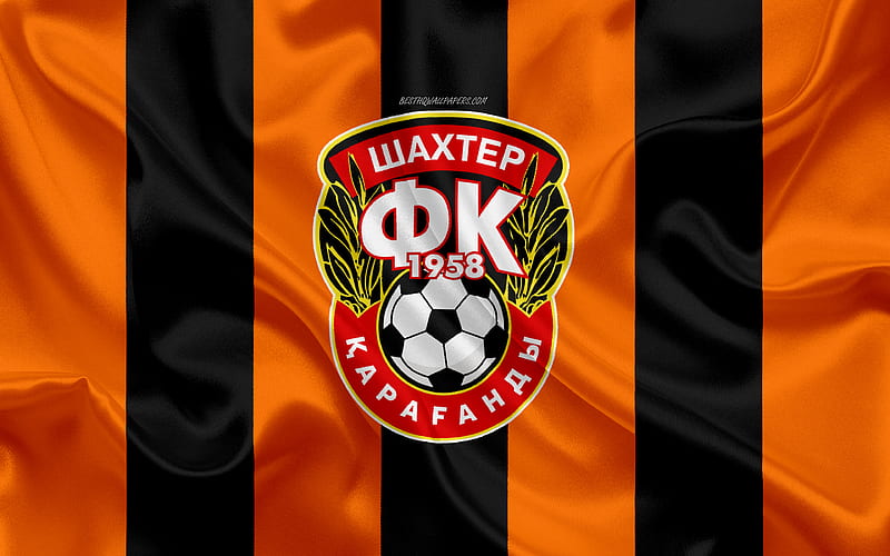 FC Shakhter Karagandy Kazakh football club, orange black flag, silk flag, Kazakhstan Premier League, Karaganda, Kazakhstan, football, HD wallpaper