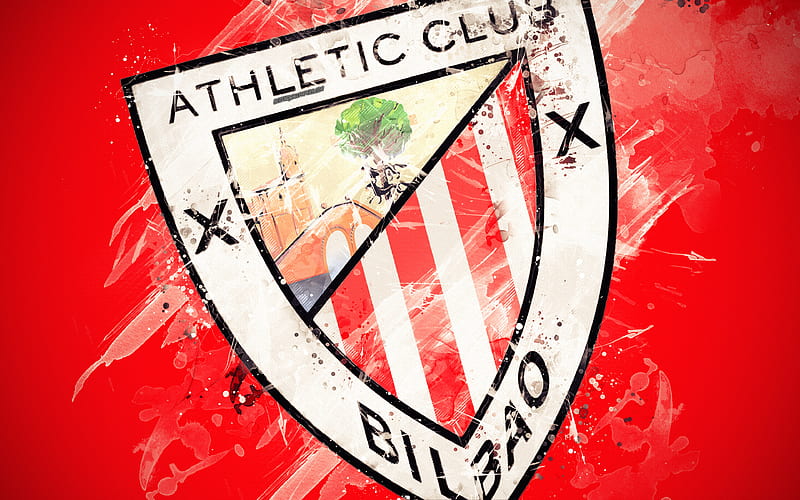 Athletic Bilbao FC paint art, creative, Spanish football team, logo, La Liga, The Primera Division, emblem, red background, grunge style, Bilbao, Spain, football, HD wallpaper