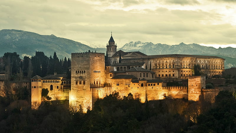 spain granada, alhambra, castle, lights, Others, HD wallpaper