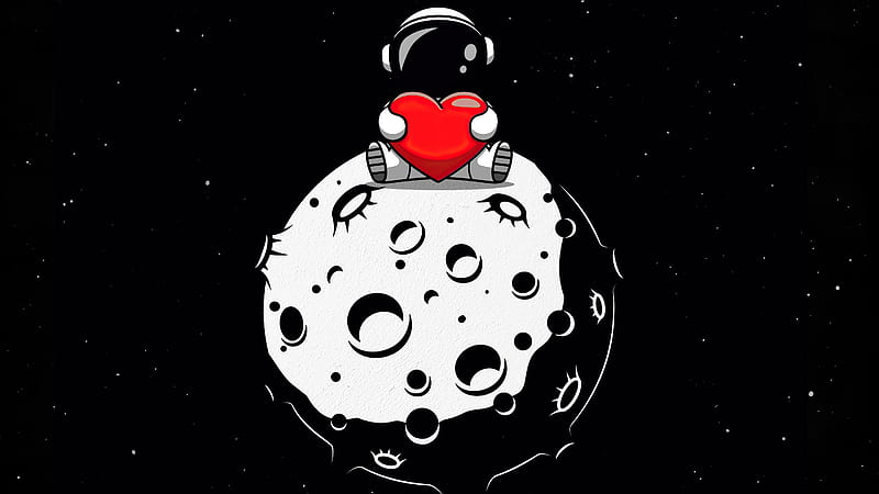 Astronaut with Heart over Moon, HD wallpaper