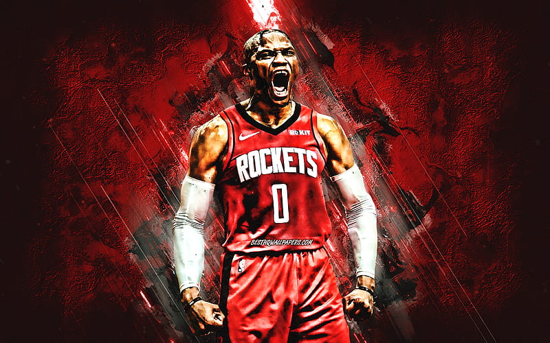 Russell Westbrook, NBA, Houston Rockets, red stone background, American Basketball Player, portrait, USA, basketball, Houston Rockets players, HD wallpaper