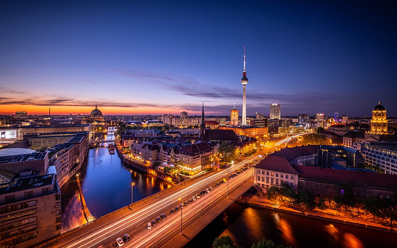 Berlin panorama, nighscapes, Berlin TV Tower, Europe, Germany, HD wallpaper