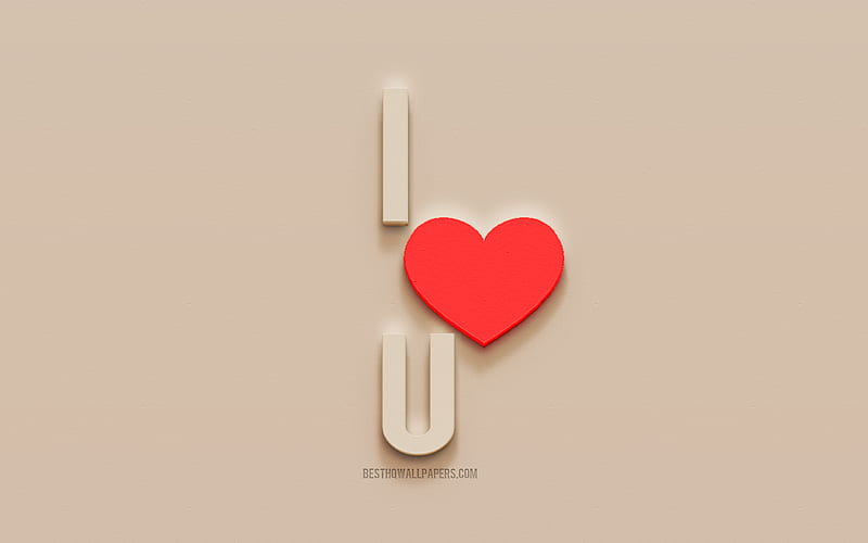 I Love You, 3d plaster letters, 3d art, love concepts, stone background, Red heart, I Love U, HD wallpaper