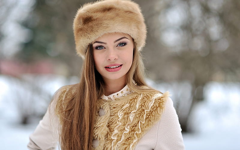 Beauty, girl, model, woman, hat, winter, fur, HD wallpaper