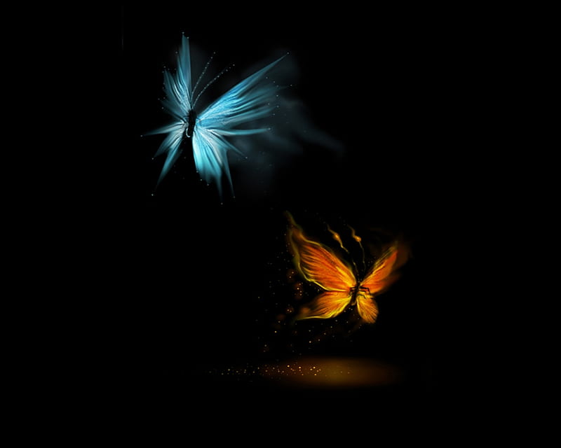 Butterflies, blue, butterfly, fire, gold, ice, yellow, HD wallpaper