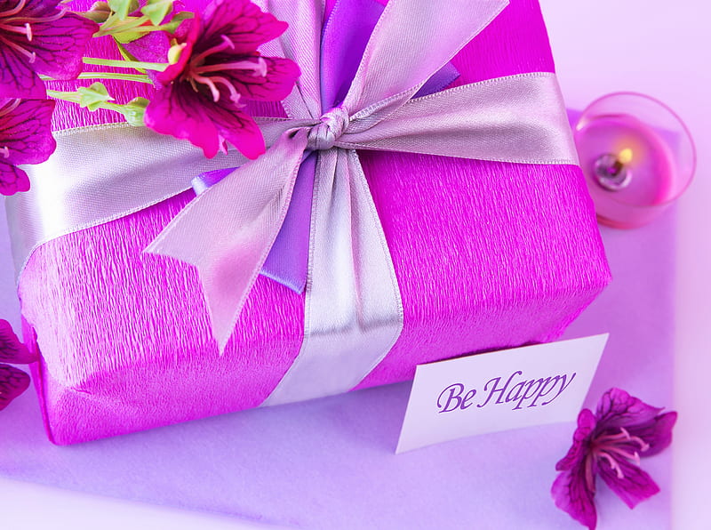 Be Happy!, present, love, flowers, special day, gift, event, candel, HD wallpaper
