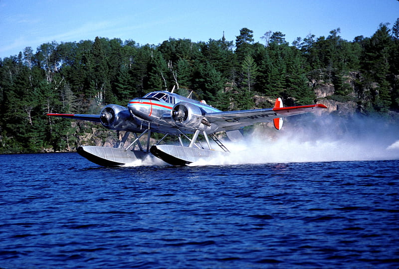 Beechcraft Model 18, twin, model, engine, 18, beechcraft, lake, beech, floats, HD wallpaper