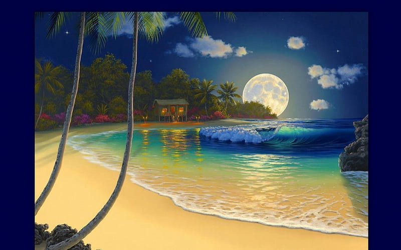 dream 2, moon, waterfront, dream, exotics, HD wallpaper
