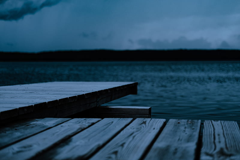 pier, wooden, lake, water, dusk, HD wallpaper