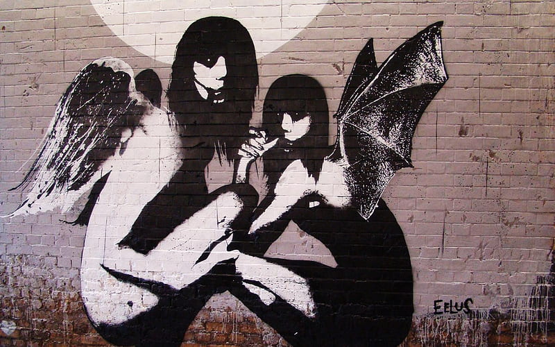 Banksy Angels, art, moon, banksy, graffiti, angels, HD wallpaper | Peakpx