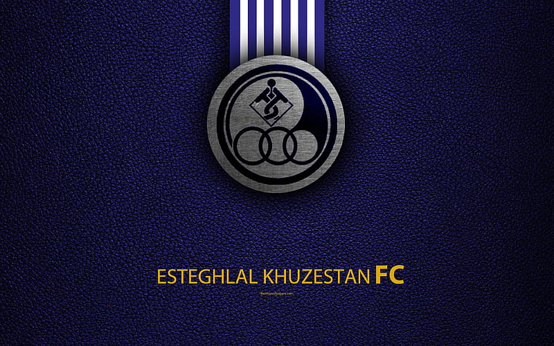 Esteghlal Khuzestan FC logo, leather texture, Iranian football club, emblem, white purple lines, Persian Gulf Pro League, Ahwaz, Iran, football, HD wallpaper