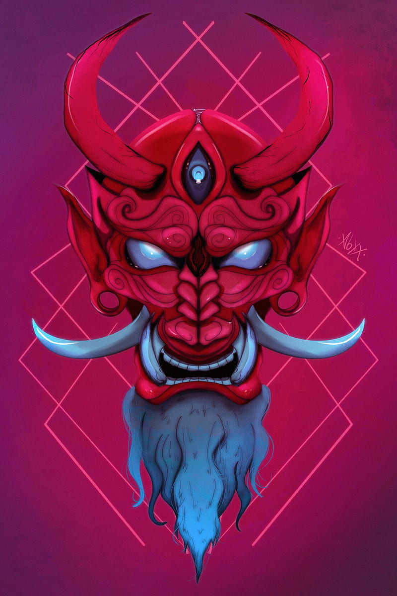 1920x1080px, 1080P free download | Mask, demon, horns, fangs, art, HD ...