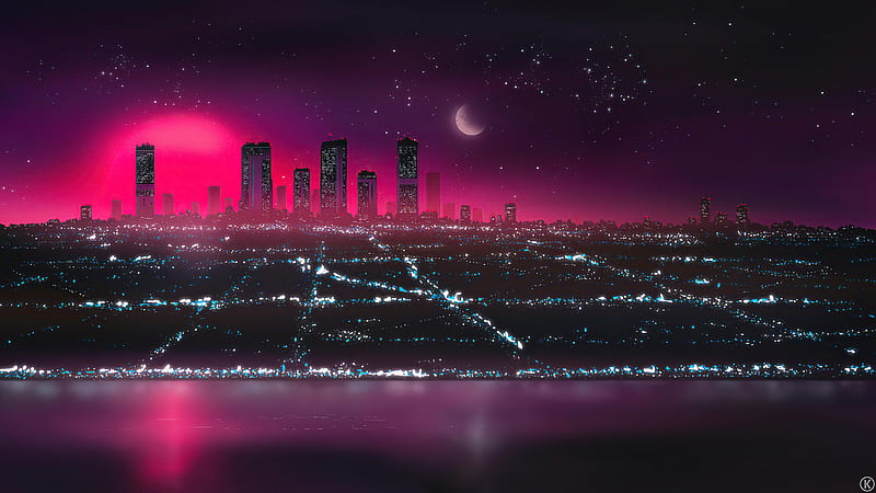 Retro Cityscape Neon Drifts , retrowave, artist, artwork, digital-art, deviantart, HD wallpaper