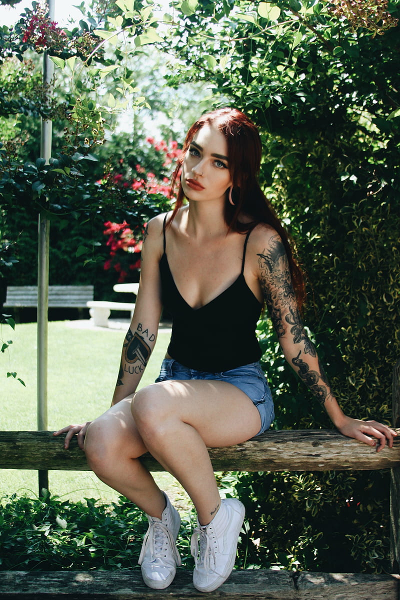 redhead, legs, women, lips, tattoo, HD phone wallpaper