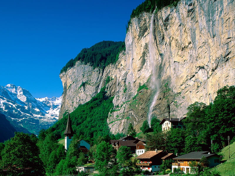 Lauterbrunnen-Switzerland, peaks, snowy, switzerland, europe paradise, HD wallpaper