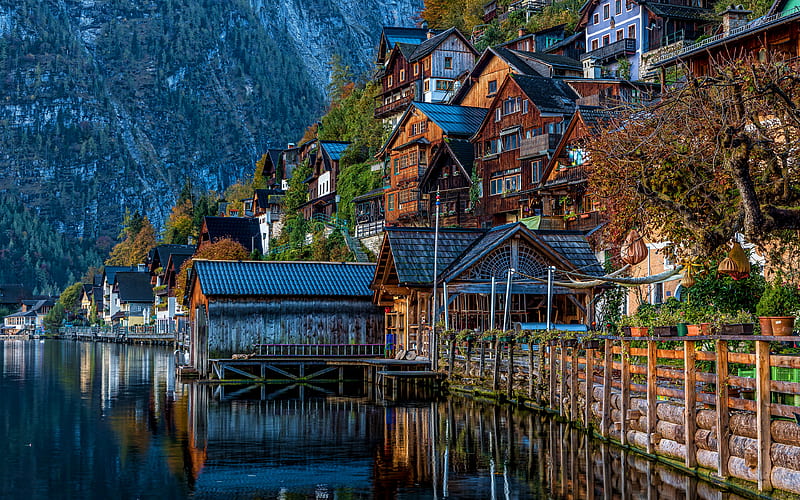 Lake Hallstatt austrian landmarks, mountains, summer, Alps, Austria, Hallstatt, Europe, beautiful nature, HD wallpaper