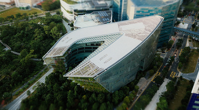 Modern Architecture Building Tilt-shift... Ultra, Architecture, View, Nature, Green, Modern, Trees, Building, background, graphy, Plants, Aerial, Drone, contemporary, fromabove, aesthetic, ecofriendly, EnvironmentallyFriendly, NatureFriendly, EcoCity, HD wallpaper