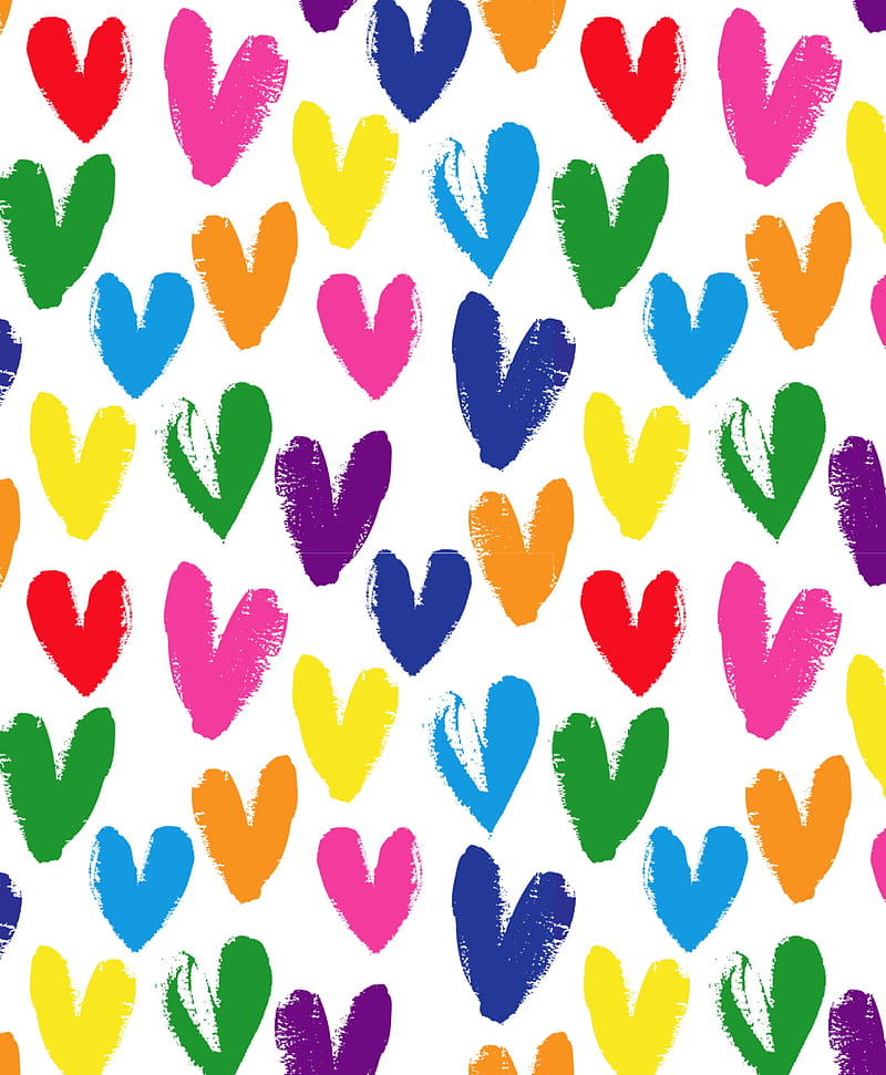 Corazones coloridos, heart, colorido, naranja, blue, yellow, verde, violetarose, HD phone wallpaper