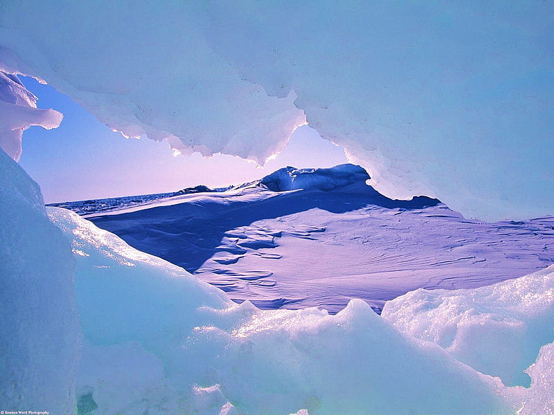 Through the ice, arctic, ice, frozen, peering through, blue, HD wallpaper
