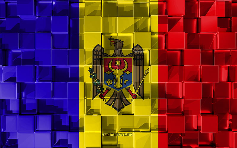 Flag of Moldova, 3d flag, 3d cubes texture, Flags of European countries, Moldova 3d flag, 3d art, Moldova, Europe, 3d texture, HD wallpaper