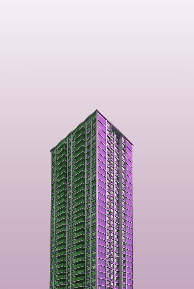 building, skyscraper, purple, minimalism, architecture, HD phone wallpaper