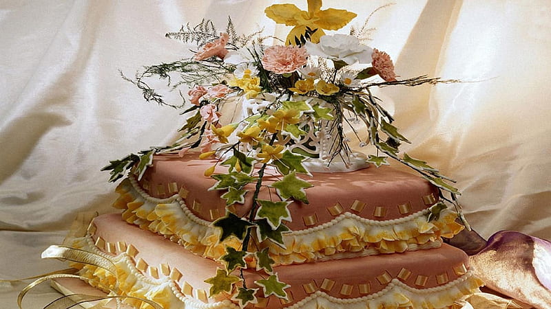 Tort, czekolada, kwiaty, ciasto, HD wallpaper