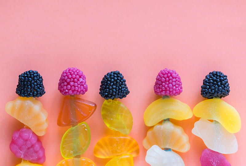 Candy, yummy, berries, jellied fruit, pink, sweet, HD wallpaper