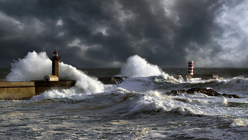 Lighthouse at Storm, water, waves, clouds, sky, sea, HD wallpaper | Peakpx