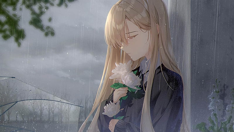 Rubia niña de las flores lluvia chica anime, Fondo de pantalla HD | Peakpx