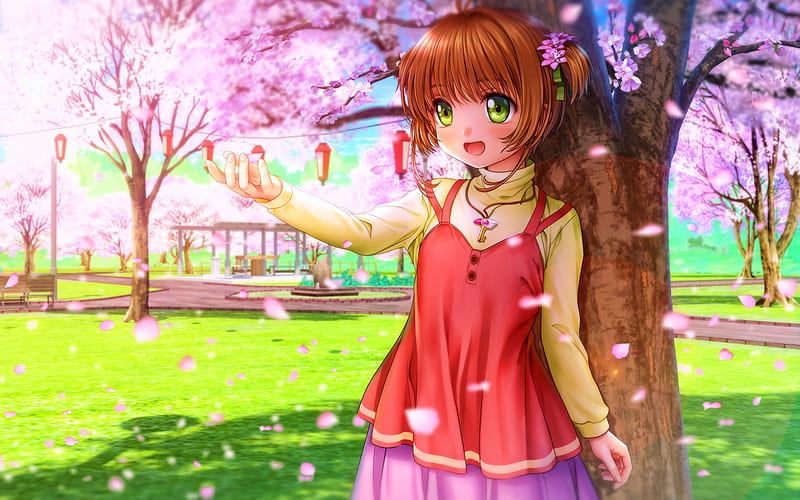 Kinomoto Sakura, spring, Cardcaptor Sakura, protagonist, manga, park, Sakura, HD wallpaper