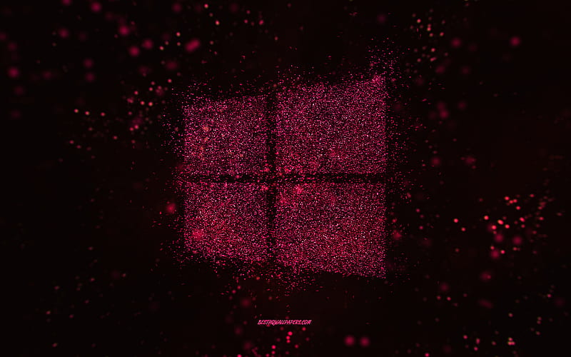 Windows glitter logo, black background, Windows logo, pink glitter art, Windows, creative art, Windows pink glitter logo, Windows 10 logo, HD wallpaper