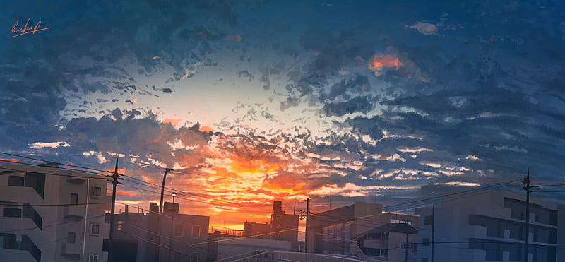 Anime City Sunset Scenery Buidings 4K Wallpaper #6.1034