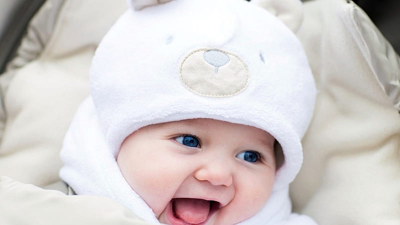 Blue Eyes Cute Baby Is Wearing White Dress And Cap Cute, HD wallpaper