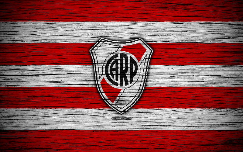 River Plate Superliga, logo, AAAJ, Argentina, soccer, River Plate FC, football club, wooden texture, FC River Plate, HD wallpaper
