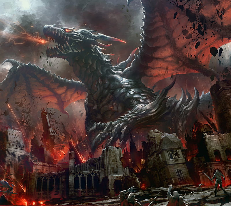 DragonFlame, death, destroy, dragon, drake, fantasy, fire, flame, serpent, HD wallpaper