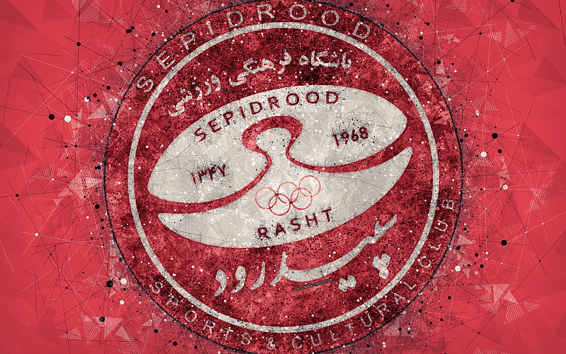 Sepidrood Rasht SC Iranian football club, geometric art, logo, creative emblem, red background, Iran Pro League, Rasht, Iran, Persian Gulf Pro League, football, HD wallpaper