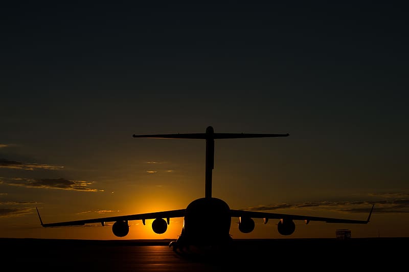 Sunset, Silhouette, Aircraft, Military, Air Force, Boeing C 17 Globemaster Iii, Cargo Aircraft, Transport Aircraft, Military Transport Aircraft, HD wallpaper