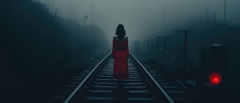 Walking In Dark Rail Road , railroad, alone, artist, artwork, digital-art, HD wallpaper