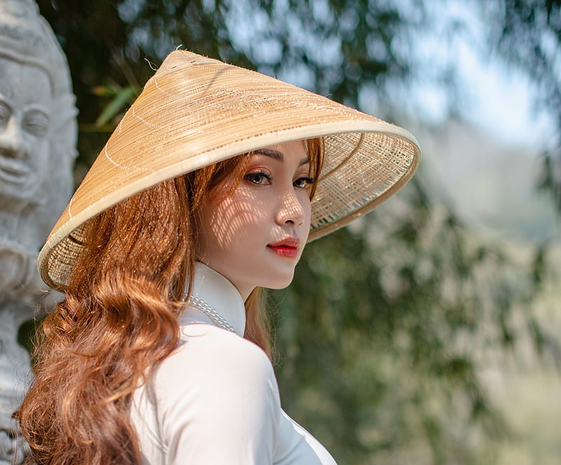 Women, Asian, Asian Conical Hat, Brunette, Girl, Model, Woman, HD wallpaper