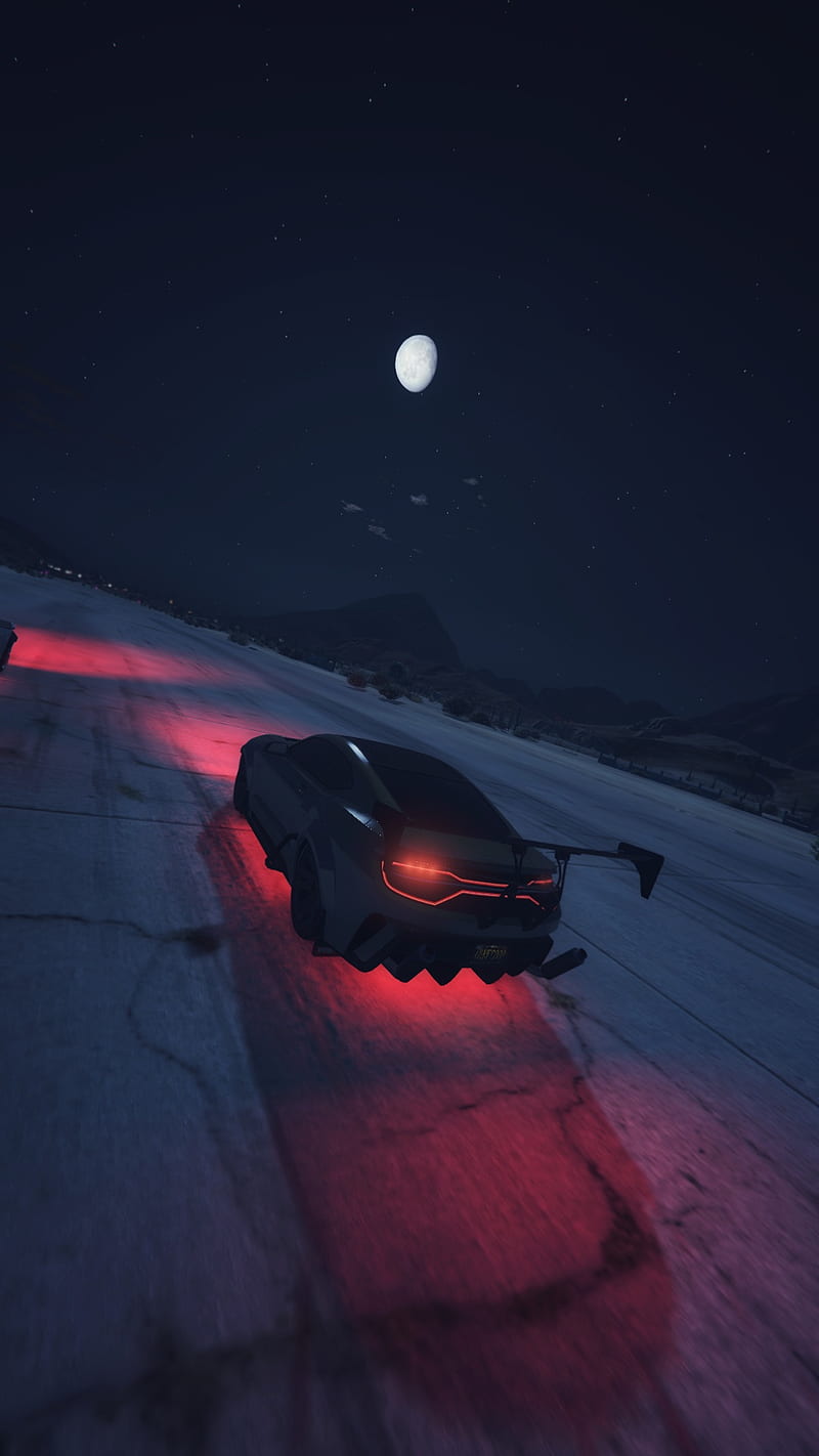 Dominator Gtx Black Car Gta V Moon Neon Night Hd Phone Wallpaper Peakpx