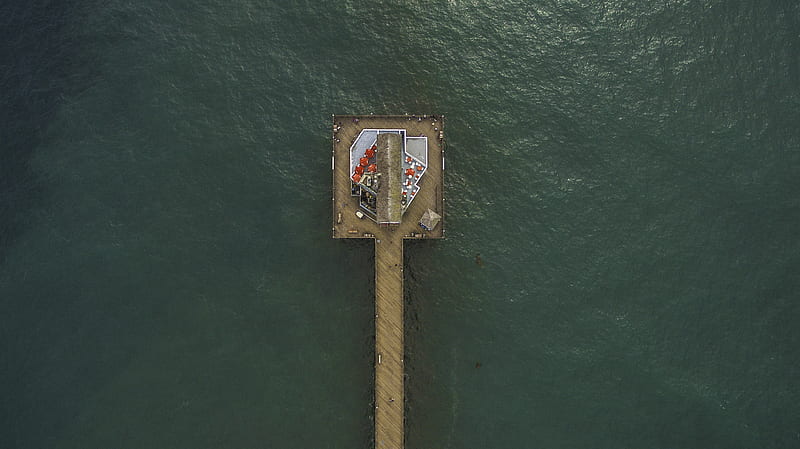 aerial shot of brown dock surrounded with body of water, HD wallpaper