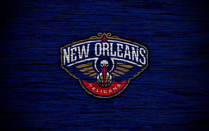 New Orleans Pelicans, NBA, wooden texture, basketball, Western Conference, USA, emblem, basketball club, New Orleans Pelicans logo, HD wallpaper