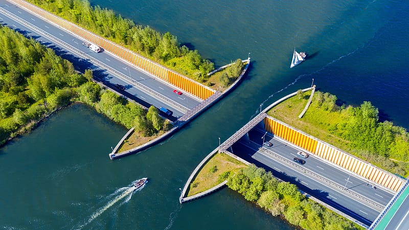 Boats Veluwemeer Aqueduct Netherlands Bing, HD wallpaper