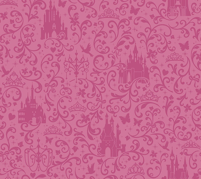 Disney Princess Castle Hot Pink on Satin Hot Pink Sure Strip DS7612 34878263137, HD wallpaper