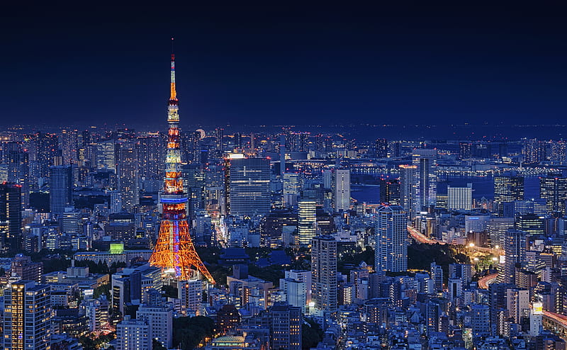 Tokyo Tower, Night, City Ultra, City, Night, Tower, Asia, japan, Urban, Tokyo, HD wallpaper