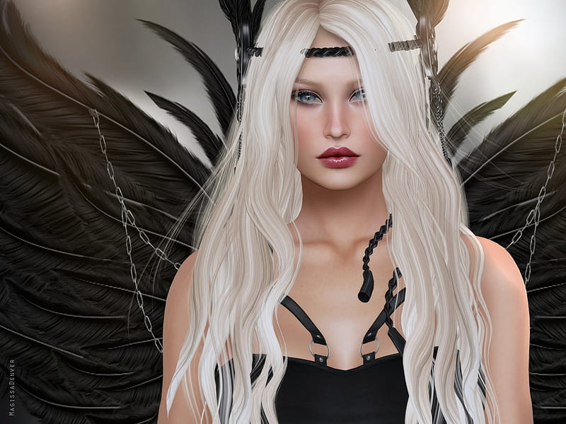 Dark angel, wings, luminos, angel, black, fantasy, feather ...