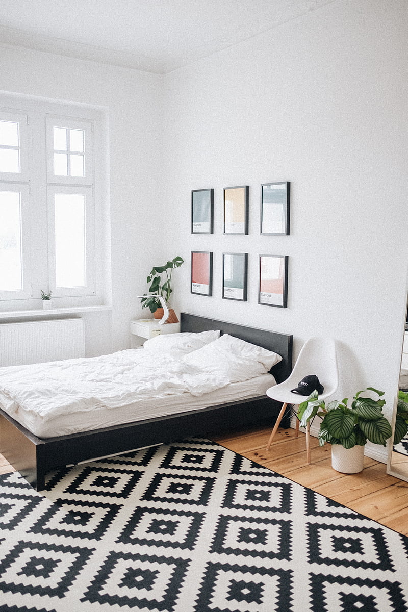 black platform bed with white mattress inside bedroom, HD phone wallpaper